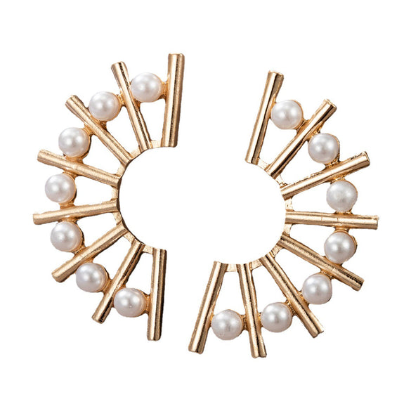 Pearl Earrings Metal Geometric Electroplating Small Flower Semicircle Style For Ladies