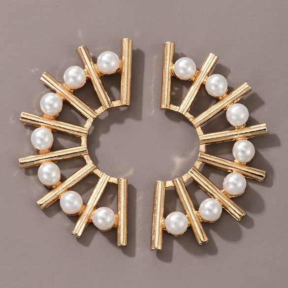 Pearl Earrings Metal Geometric Electroplating Small Flower Semicircle Style For Ladies