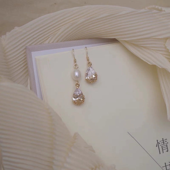 Pearl Earrings Natural Freshwater Drop Shape Zircon Flower Wrapping 14K Gold Filled Exotic Style For Women
