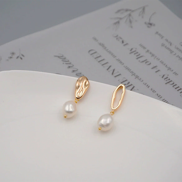 Pearl Earrings Retro Geometric Asymmetrical Electroplating For Women