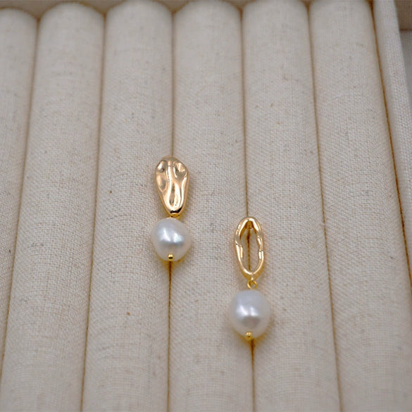 Pearl Earrings Retro Geometric Asymmetrical Electroplating For Women