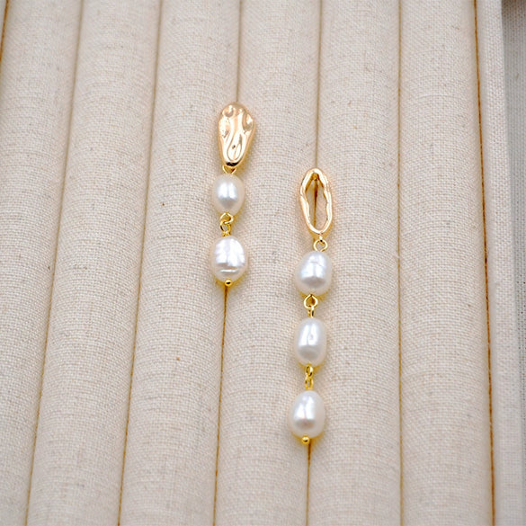 Pearl Earrings Retro Geometric Asymmetrical Electroplating For Women