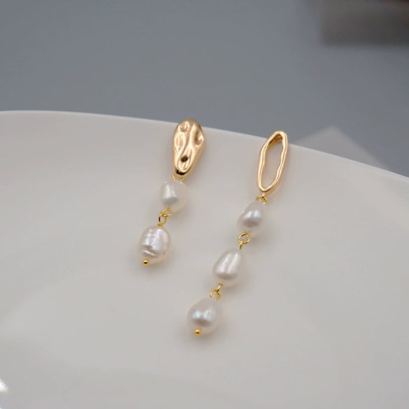 Pearl Earrings Retro Geometric Asymmetrical Electroplating For Women