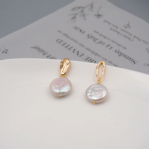 Pearl Earrings Retro Geometric Asymmetrical Electroplating For Women