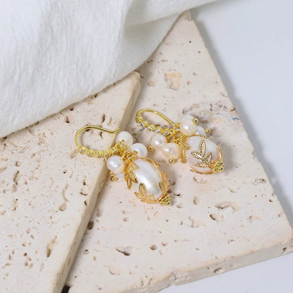 Pearl Earrings Retro Geometric Constellation Electroplating Jewelry For Women