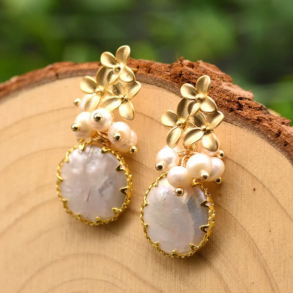 Pearl Earrings Retro Geometric Constellation Electroplating Jewelry For Women