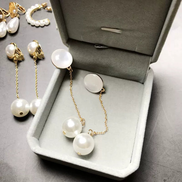 Pearl Earrings Retro Geometric Drop Shape Cshaped Electroplated Jewelry For Women