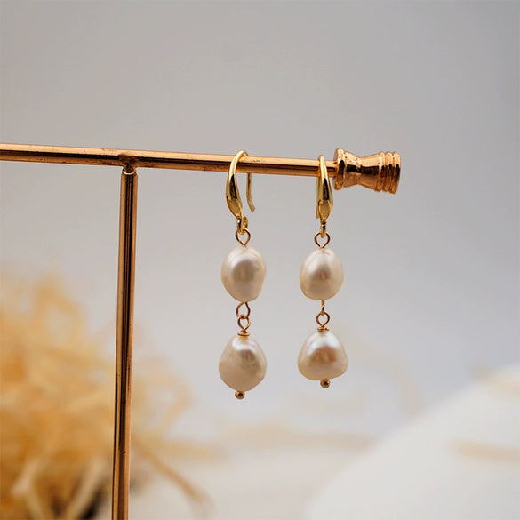 Pearl Earrings Retro Palace Style Geometric Handmade Jewelry For Women