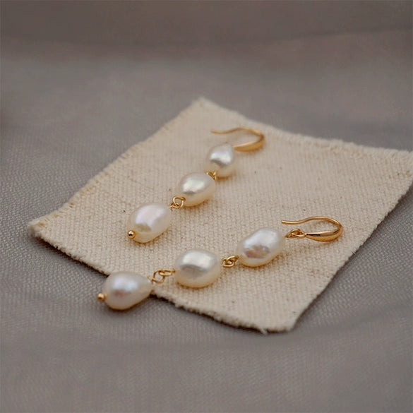 Pearl Earrings Retro Palace Style Geometric Handmade Jewelry For Women
