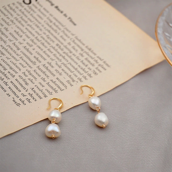 Pearl Earrings Retro Palace Style Geometric Handmade Jewelry For Women