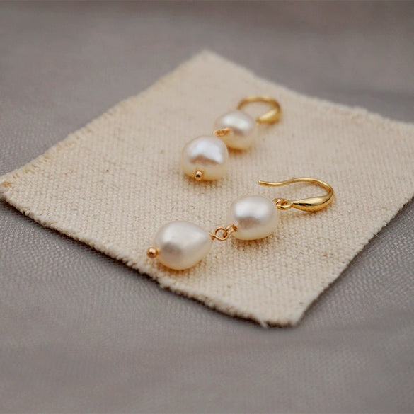 Pearl Earrings Retro Palace Style Geometric Handmade Jewelry For Women