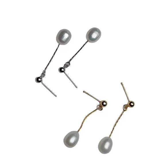 Pearl Earrings 925 Silver Beaded Women's Rice And Water Drop Shape Freshwater Pearl Earrings