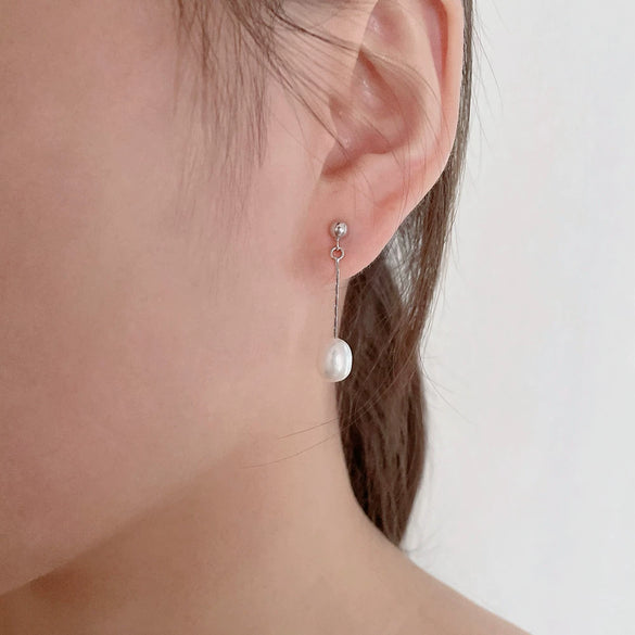 Pearl Earrings 925 Silver Beaded Women's Rice And Water Drop Shape Freshwater Pearl Earrings