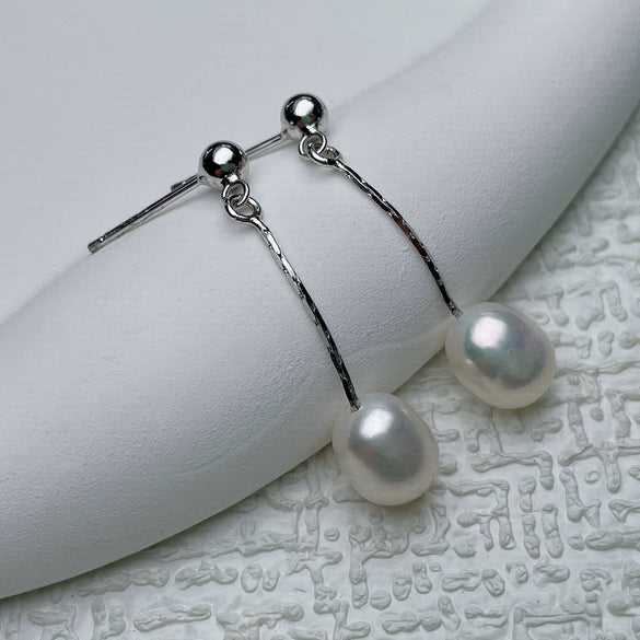 Pearl Earrings 925 Silver Beaded Women's Rice And Water Drop Shape Freshwater Pearl Earrings
