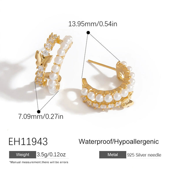 Pearl Earrings 925 Silver Needle Light Luxury Minimalist Geometric Electroplated Women's Jewelry