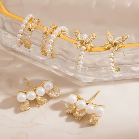Pearl Earrings 925 Silver Needle Light Luxury Minimalist Geometric Electroplated Women's Jewelry