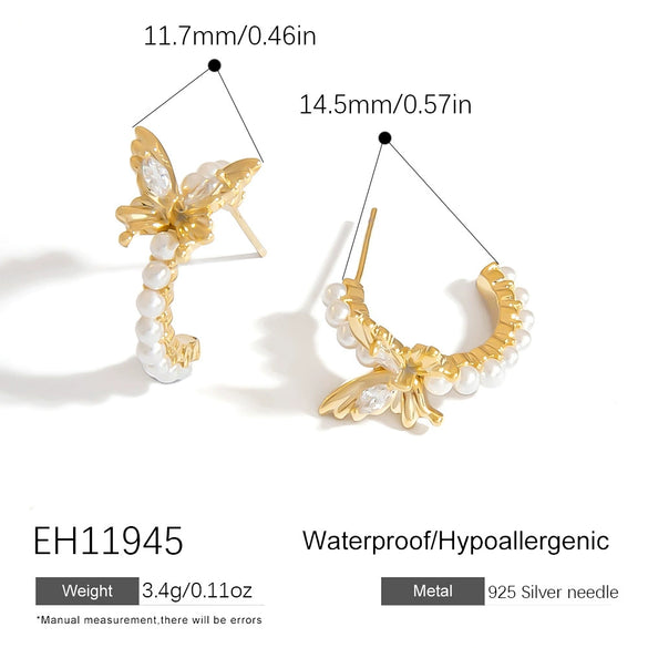 Pearl Earrings 925 Silver Needle Light Luxury Minimalist Geometric Electroplated Women's Jewelry