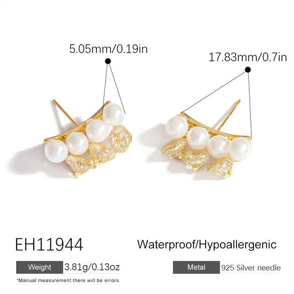 Pearl Earrings 925 Silver Needle Light Luxury Minimalist Geometric Electroplated Women's Jewelry