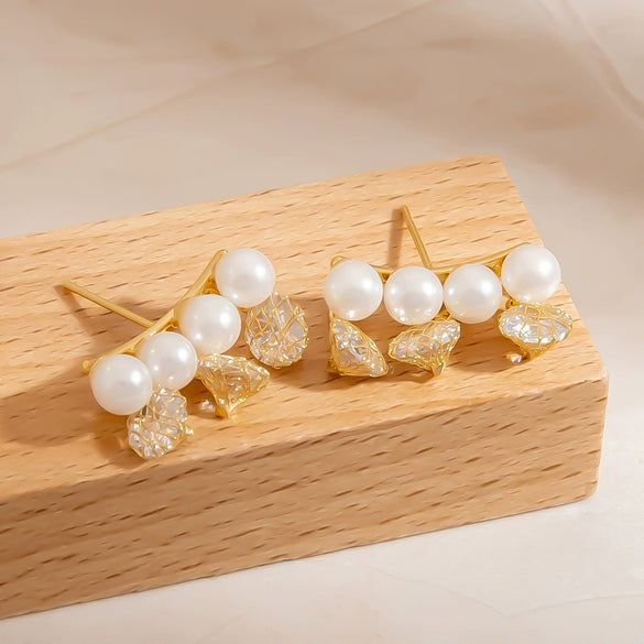 Pearl Earrings 925 Silver Needle Light Luxury Minimalist Geometric Electroplated Women's Jewelry