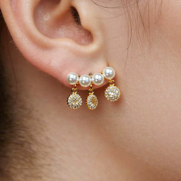 Pearl Earrings 925 Silver Needle Light Luxury Minimalist Geometric Electroplated Women's Jewelry