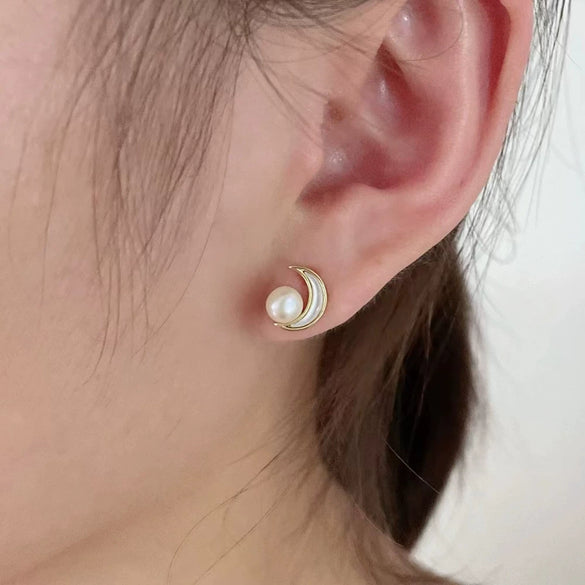 Pearl Earrings 925 Silver Needle Women's Exquisite Design Oblate Shape
