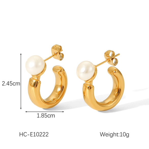 Pearl Earrings Stainless Steel Geometric Bow Electroplated Women's