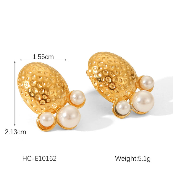 Pearl Earrings Stainless Steel Geometric Bow Electroplated Women's