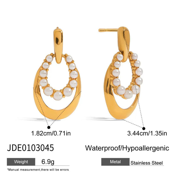 Pearl Earrings Stainless Steel Geometric Electroplating For Women