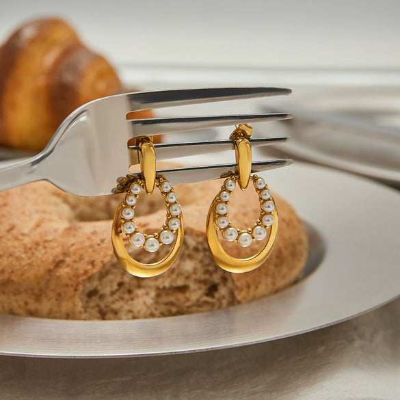 Pearl Earrings Stainless Steel Geometric Electroplating For Women