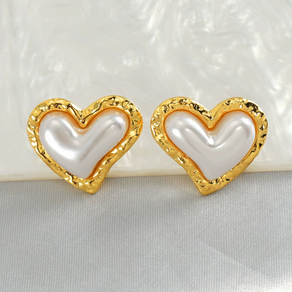 Pearl Earrings Stainless Steel Heartshaped Electroplated Fashionable Women's