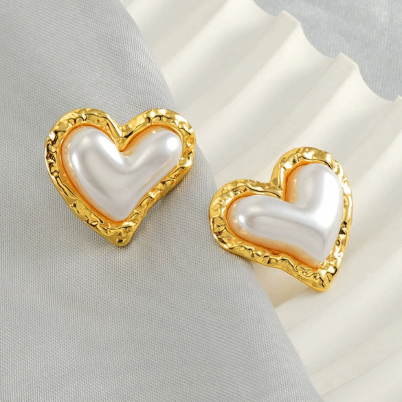 Pearl Earrings Stainless Steel Heartshaped Electroplated Fashionable Women's
