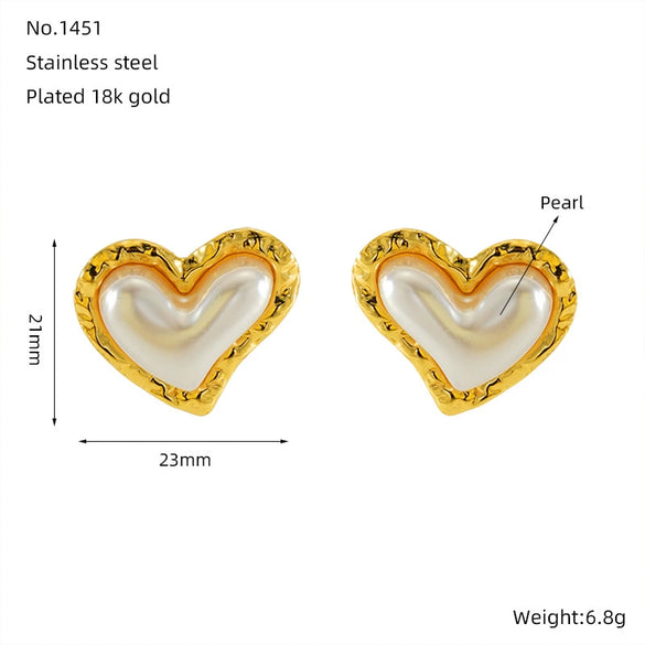 Pearl Earrings Stainless Steel Heartshaped Electroplated Fashionable Women's
