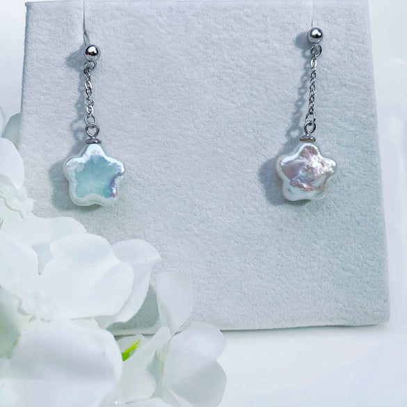 Pearl Earrings 925 Sterling Silver Lucky Star Special Shape Minimalist Women's