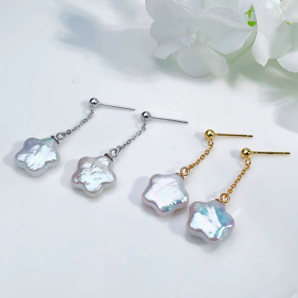 Pearl Earrings 925 Sterling Silver Lucky Star Special Shape Minimalist Women's