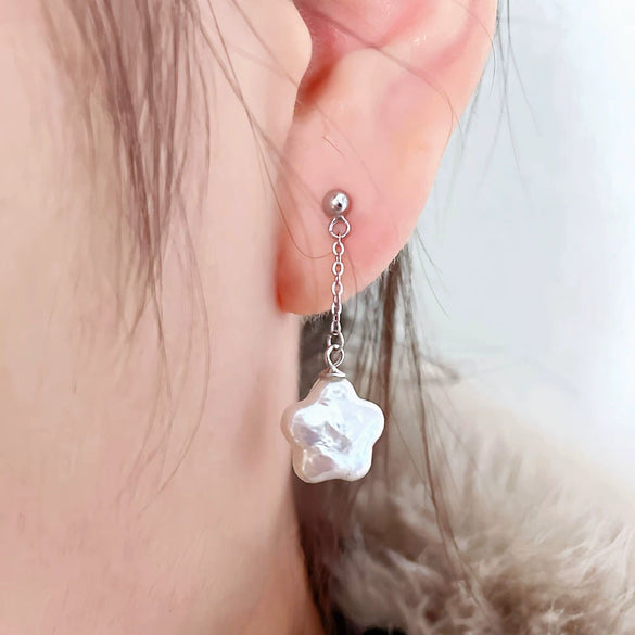 Pearl Earrings 925 Sterling Silver Lucky Star Special Shape Minimalist Women's
