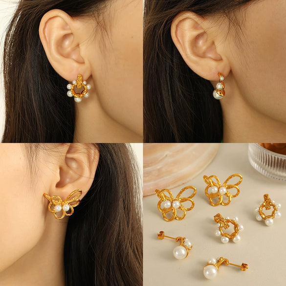 Pearl Earrings 316L Stainless Steel Electroplating Fashion Design For Women