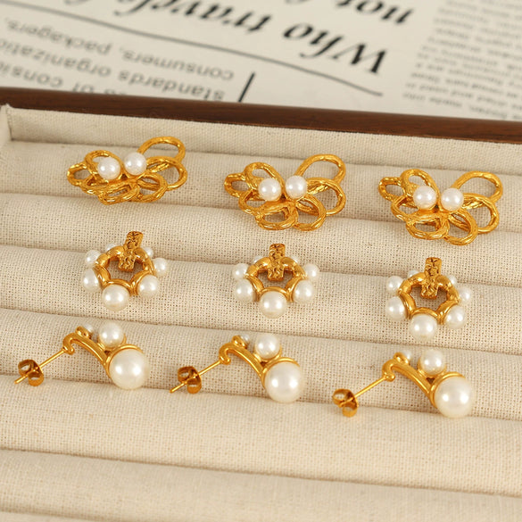 Pearl Earrings 316L Stainless Steel Electroplating Fashion Design For Women
