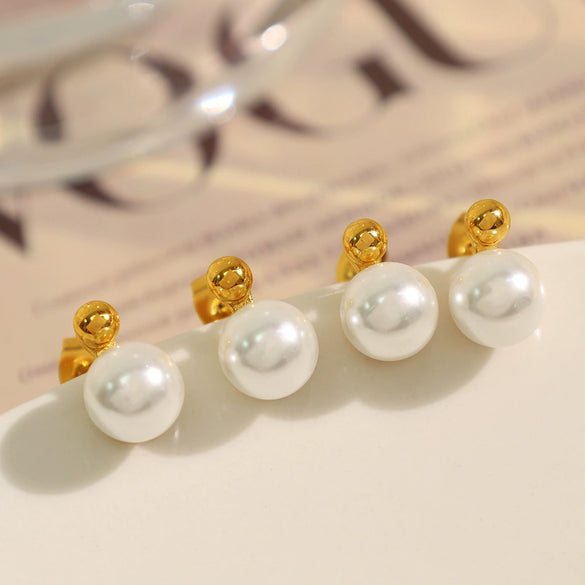 Pearl Earrings 316L Stainless Steel Geometric Electroplating Light Luxury Girls Earrings
