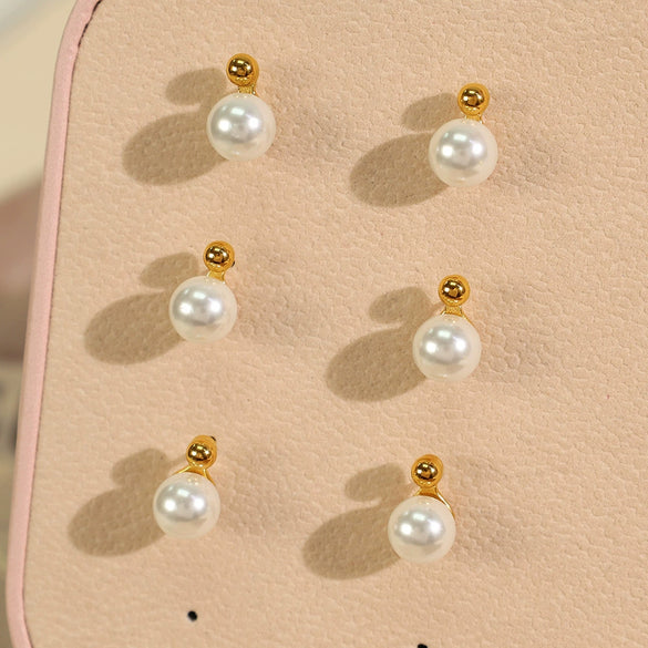 Pearl Earrings 316L Stainless Steel Geometric Electroplating Light Luxury Girls Earrings