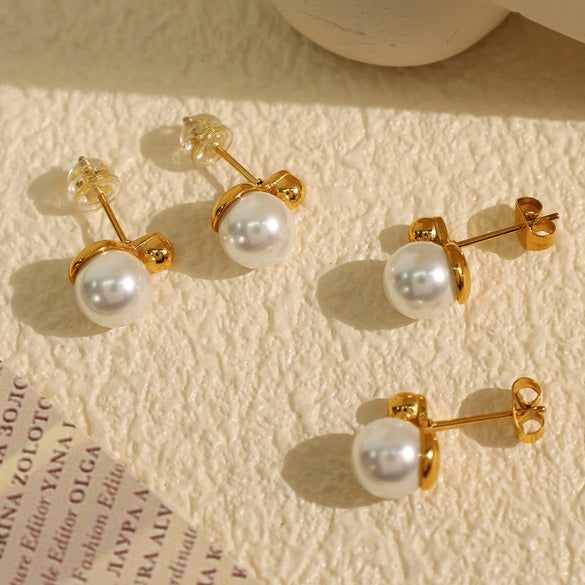 Pearl Earrings 316L Stainless Steel Geometric Electroplating Light Luxury Girls Earrings