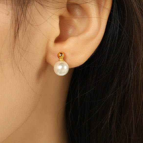 Pearl Earrings 316L Stainless Steel Geometric Electroplating Light Luxury Girls Earrings