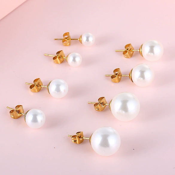Pearl Earrings Titanium Steel Geometric Light Luxury Electroplating