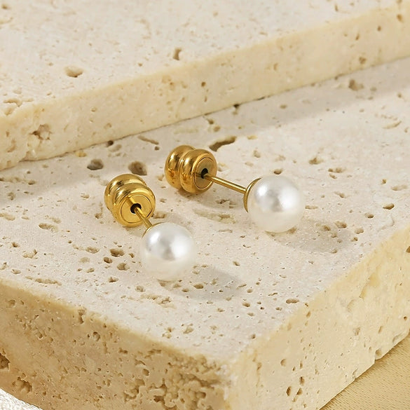 Pearl Earrings Titanium Steel Geometric Light Luxury Electroplating