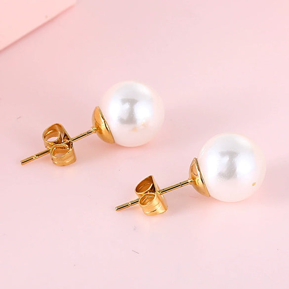 Pearl Earrings Titanium Steel Geometric Light Luxury Electroplating