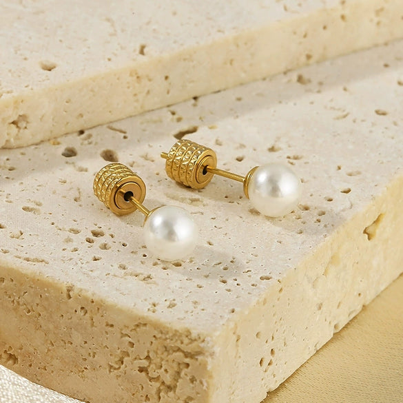 Pearl Earrings Titanium Steel Geometric Light Luxury Electroplating