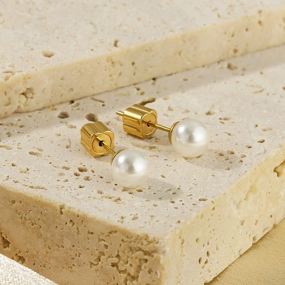 Pearl Earrings Titanium Steel Geometric Light Luxury Electroplating