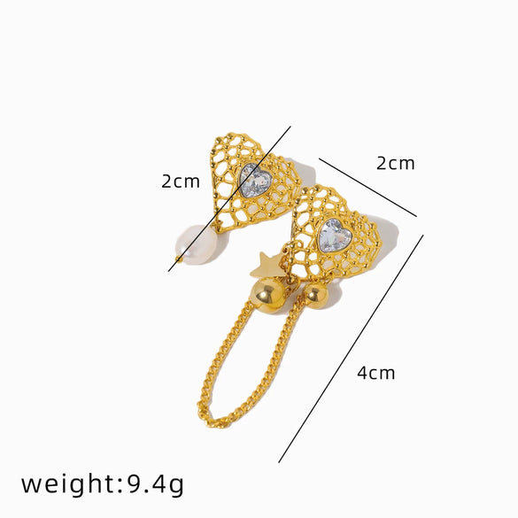 Pearl Earrings Titanium Steel Love Heart And Ushape Pure Handmade Light Luxury Style