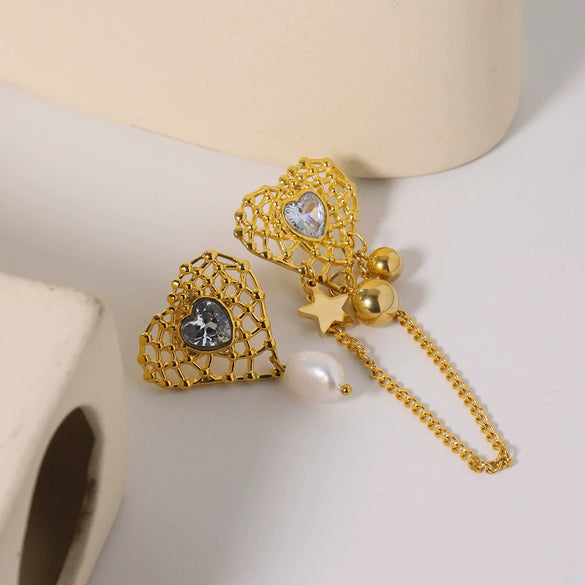 Pearl Earrings Titanium Steel Love Heart And Ushape Pure Handmade Light Luxury Style