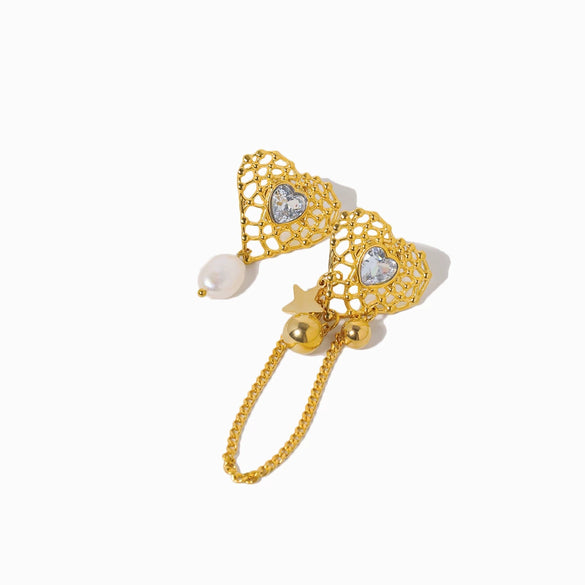 Pearl Earrings Titanium Steel Love Heart And Ushape Pure Handmade Light Luxury Style