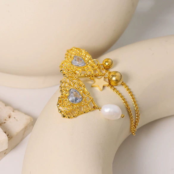 Pearl Earrings Titanium Steel Love Heart And Ushape Pure Handmade Light Luxury Style